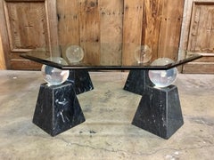 Geometric Marble and Lucite Coffee Table