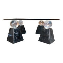 Geometric Marble and Lucite Coffee Table