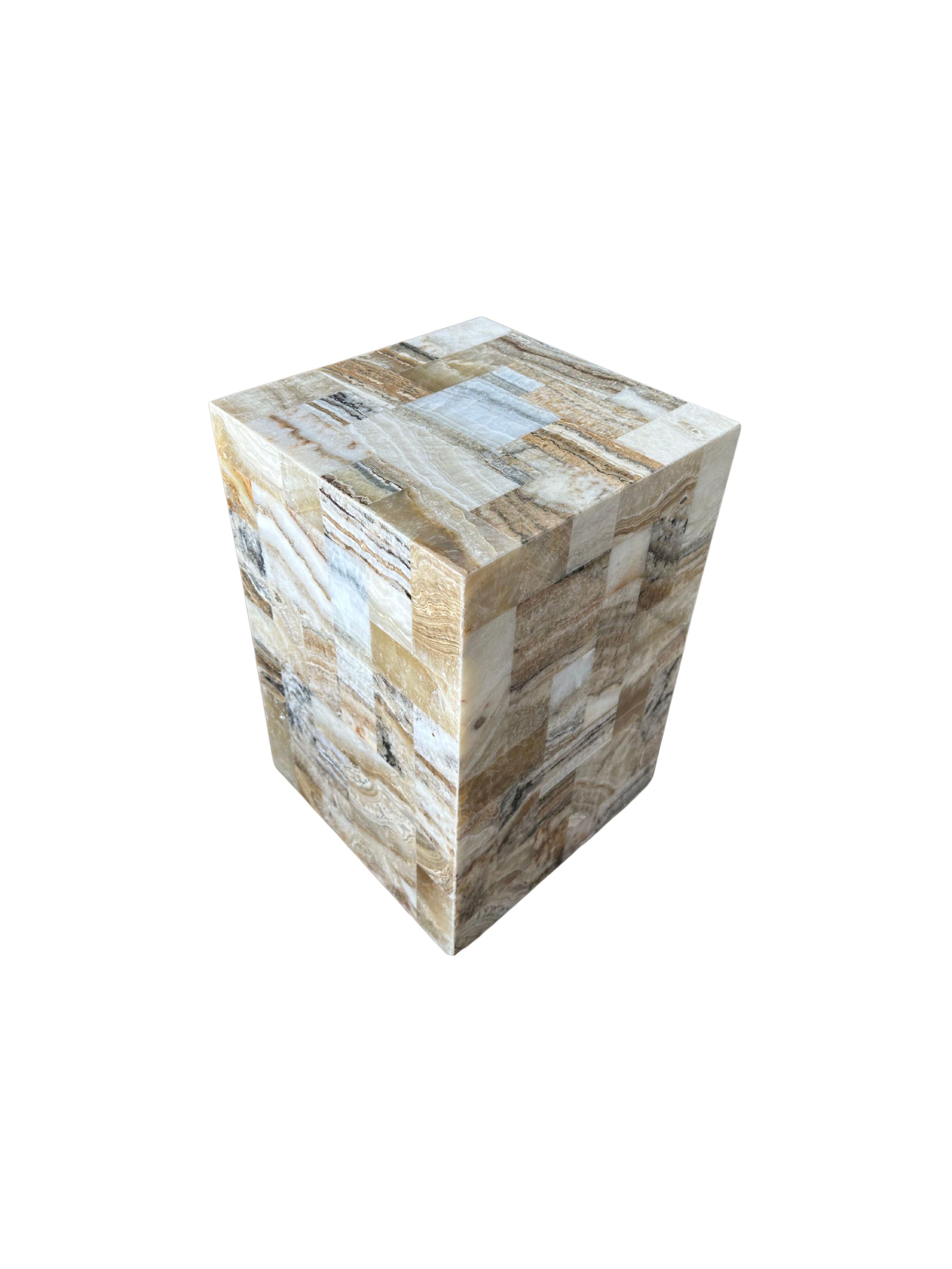 Hand-Crafted Geometric Marble Side Table, Modern For Sale