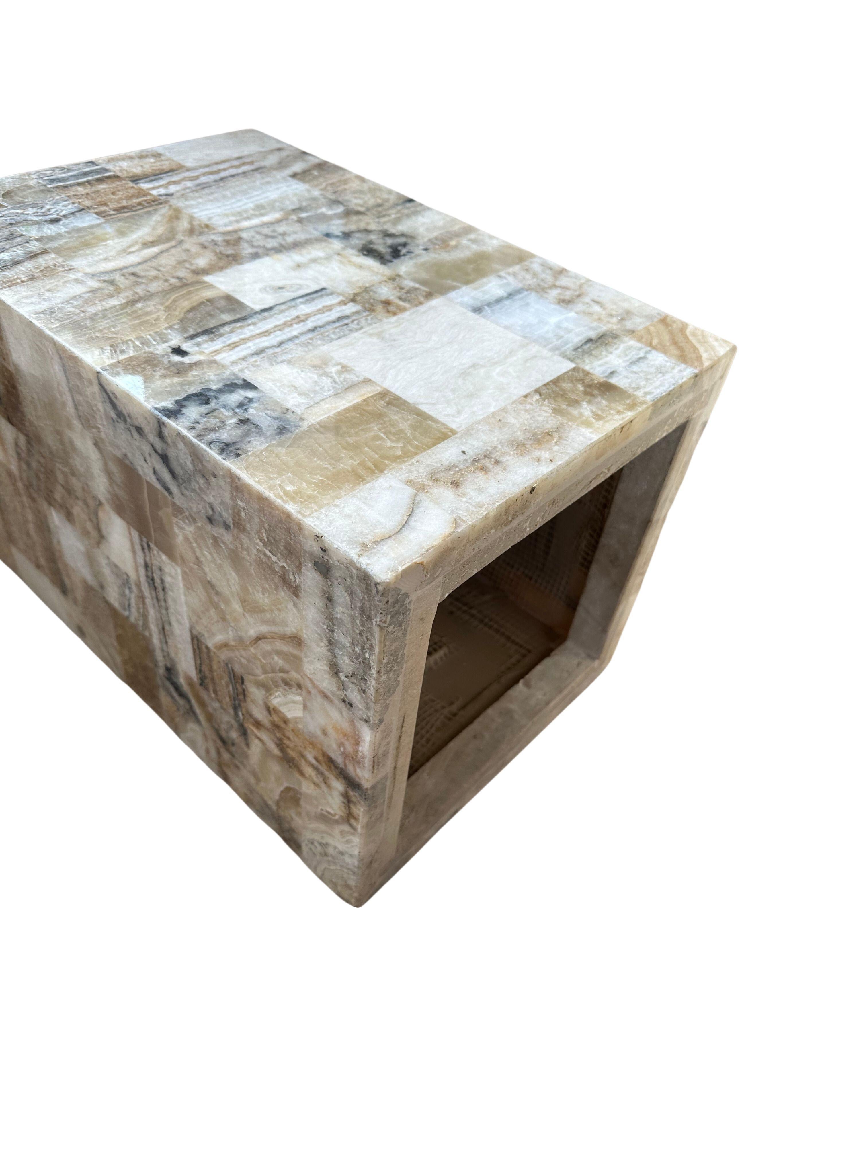 Contemporary Geometric Marble Side Table, Modern For Sale