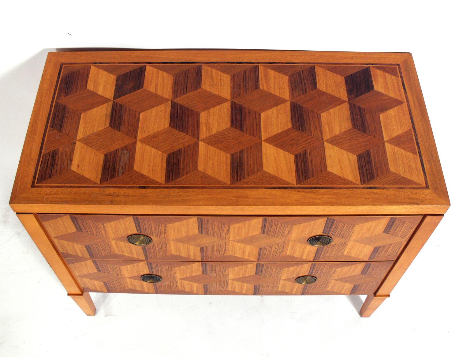 American Geometric Marquetry Chest by Baker