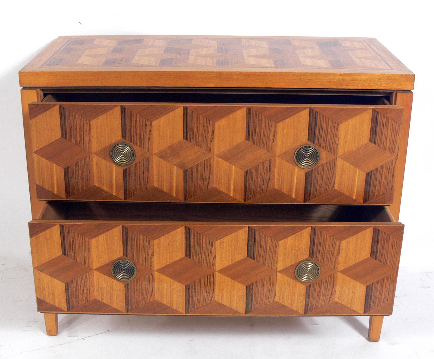 Geometric Marquetry Chest by Baker In Good Condition In Atlanta, GA