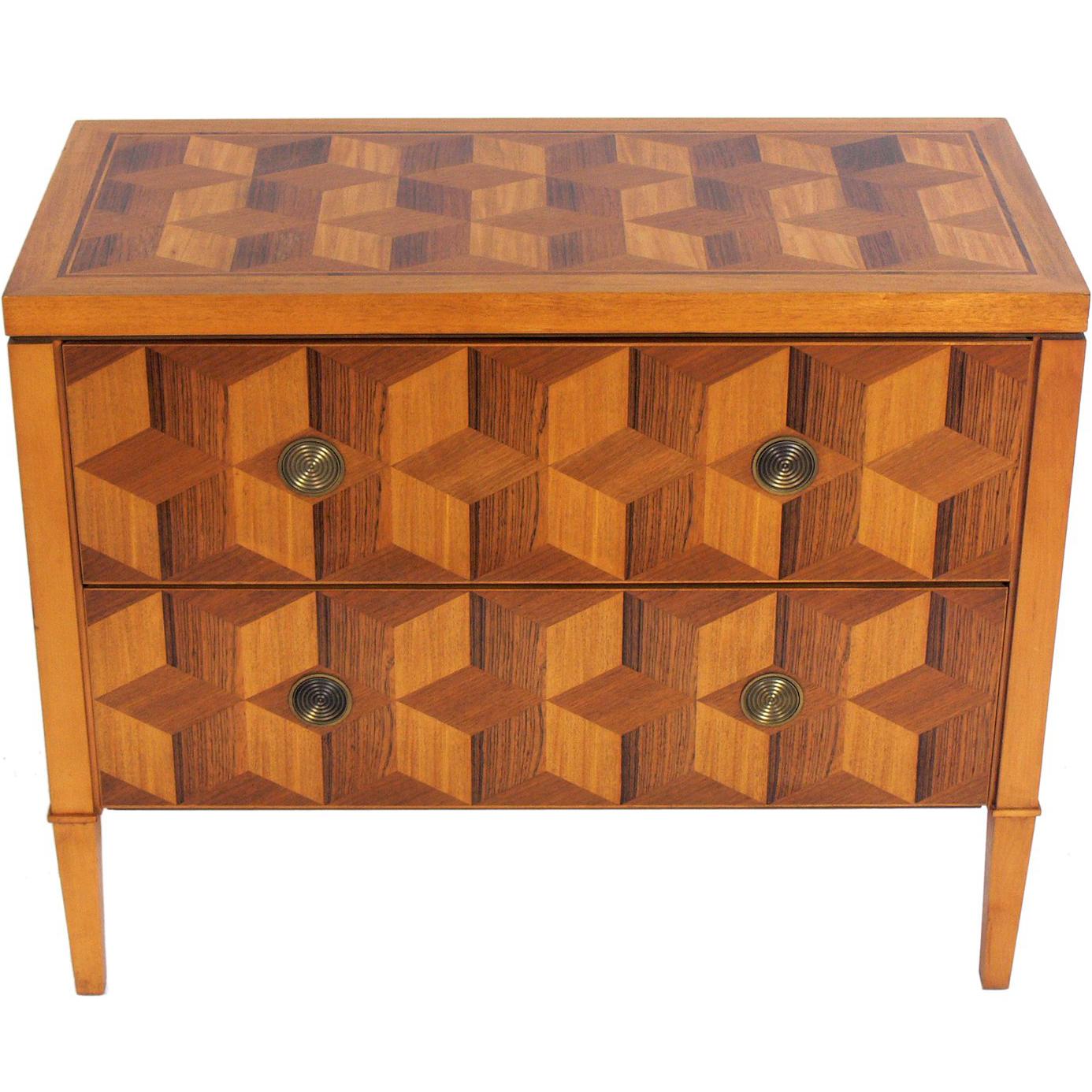 Geometric Marquetry Chest by Baker