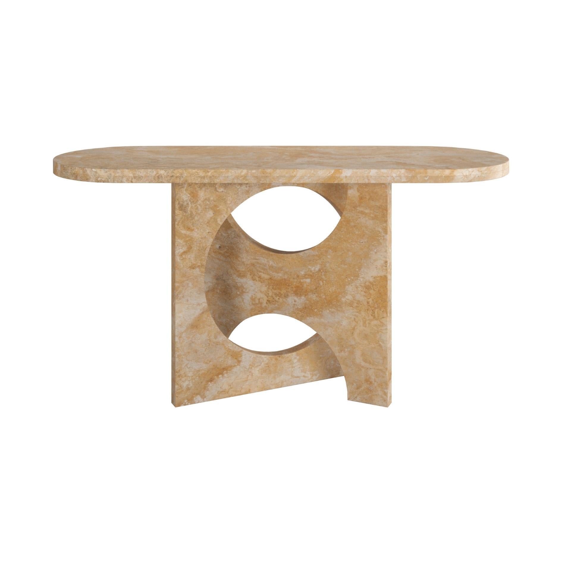 Marble Geometric Matte Travertino Geometric Console Table For Sale