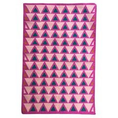 Geometrischer Maya Candy Pink handgewebter moderner Baumwollteppich, Teppich und Durrie