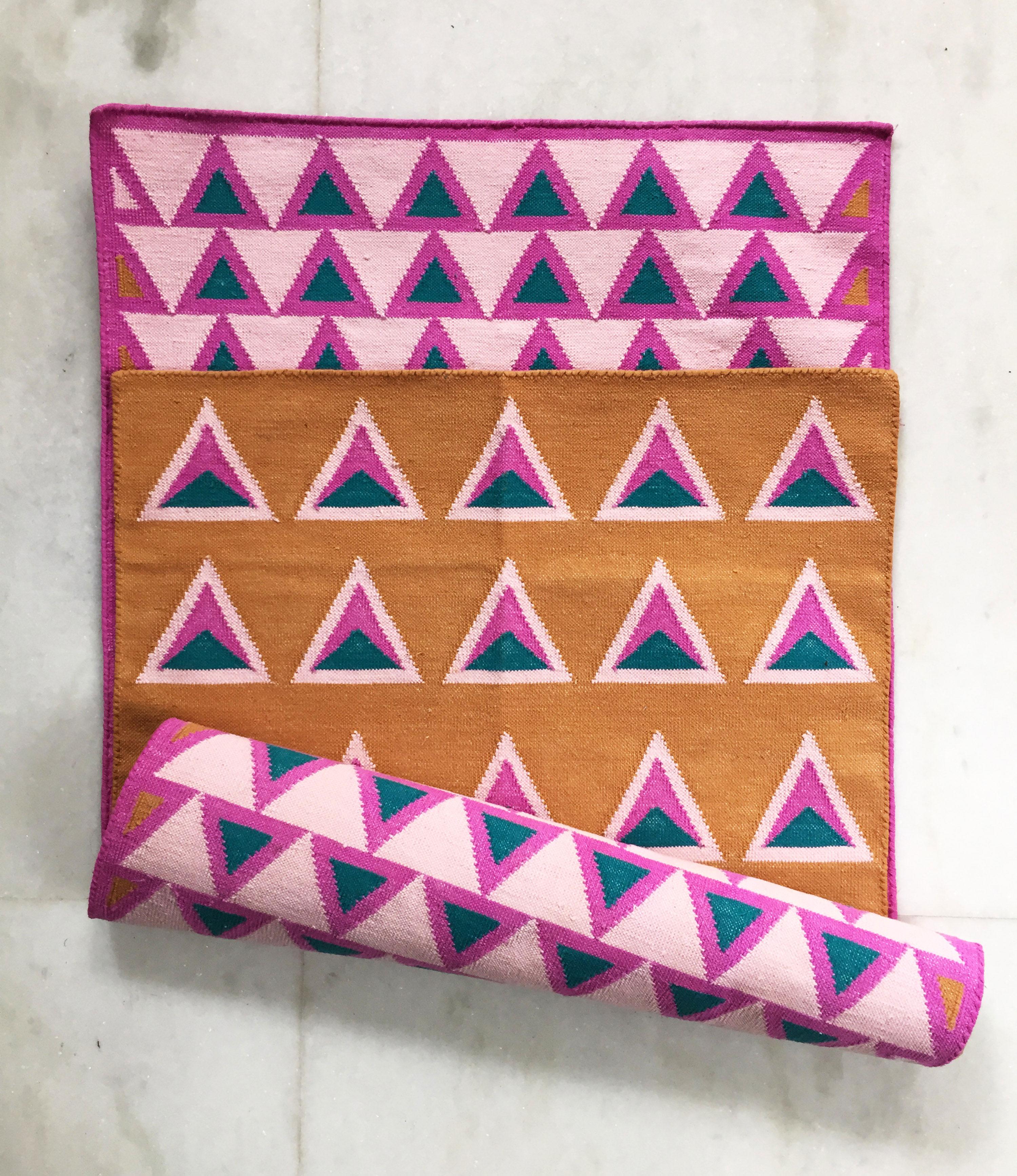 Indian Geometric Maya Ice Cream Handwoven Modern Cotton Rug, Carpet and Durrie