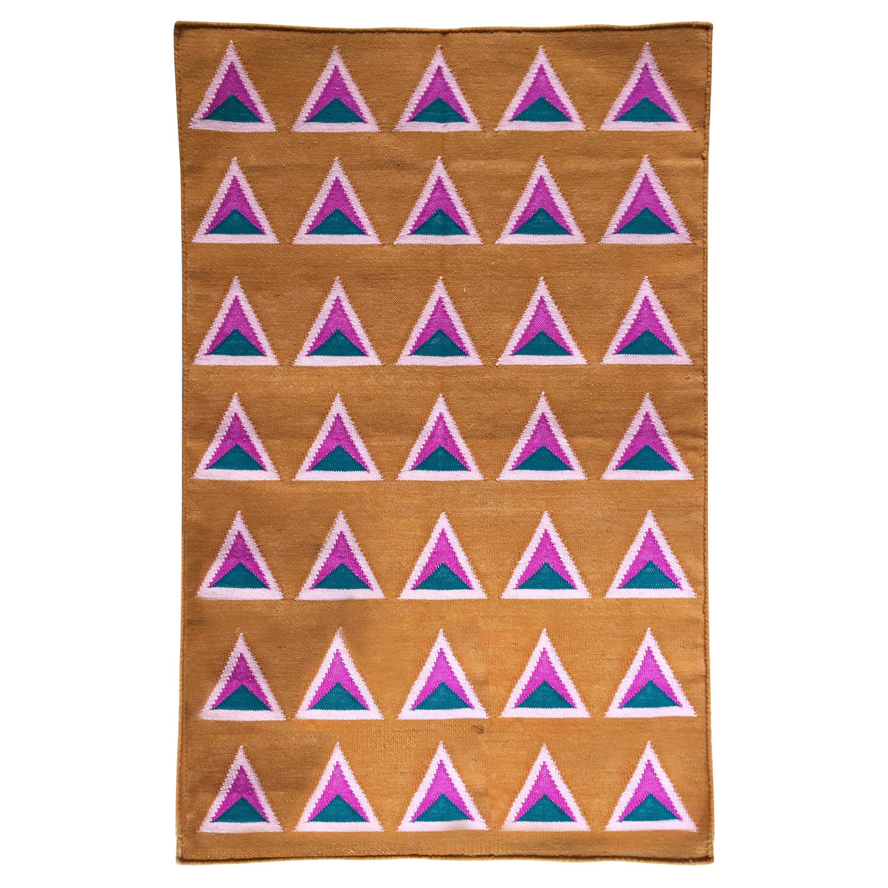 Geometric Maya Ice Cream Handwoven Modern Cotton Rug, Carpet and Durrie