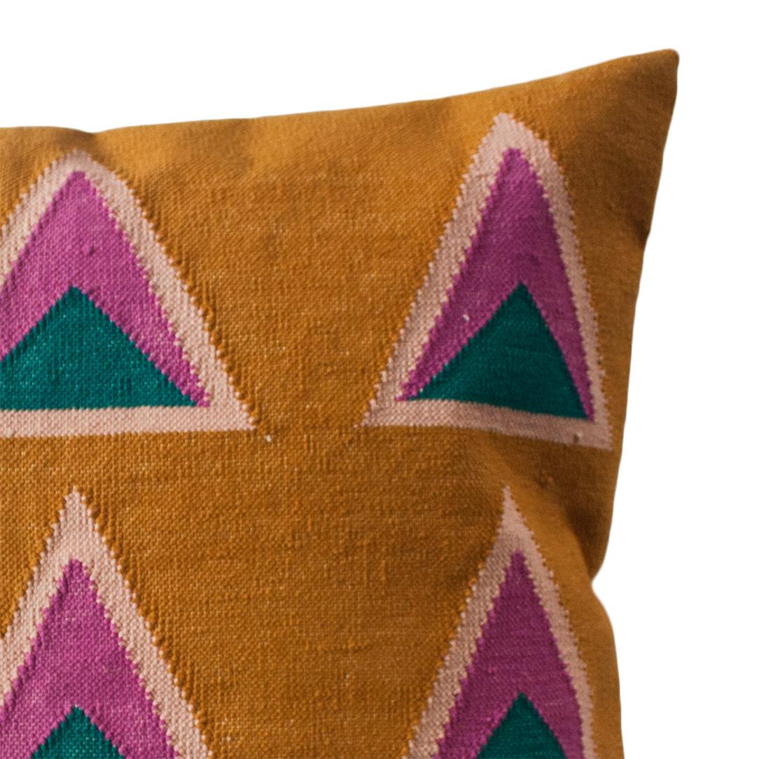 Indian Geometric Maya Ochre Modern Throw Pillow Cover For Sale