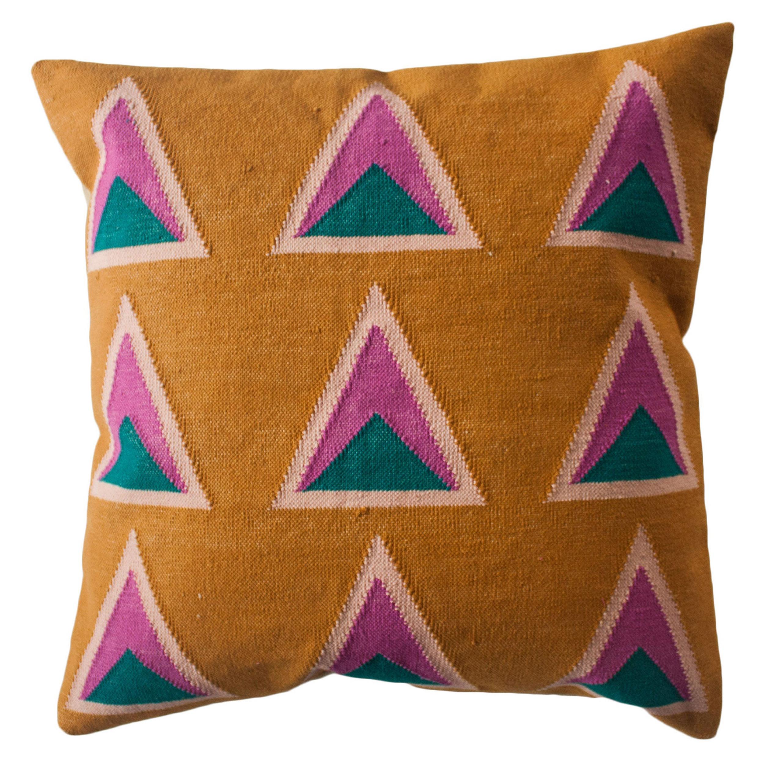 Geometric Maya Ochre Modern Throw Pillow Cover For Sale