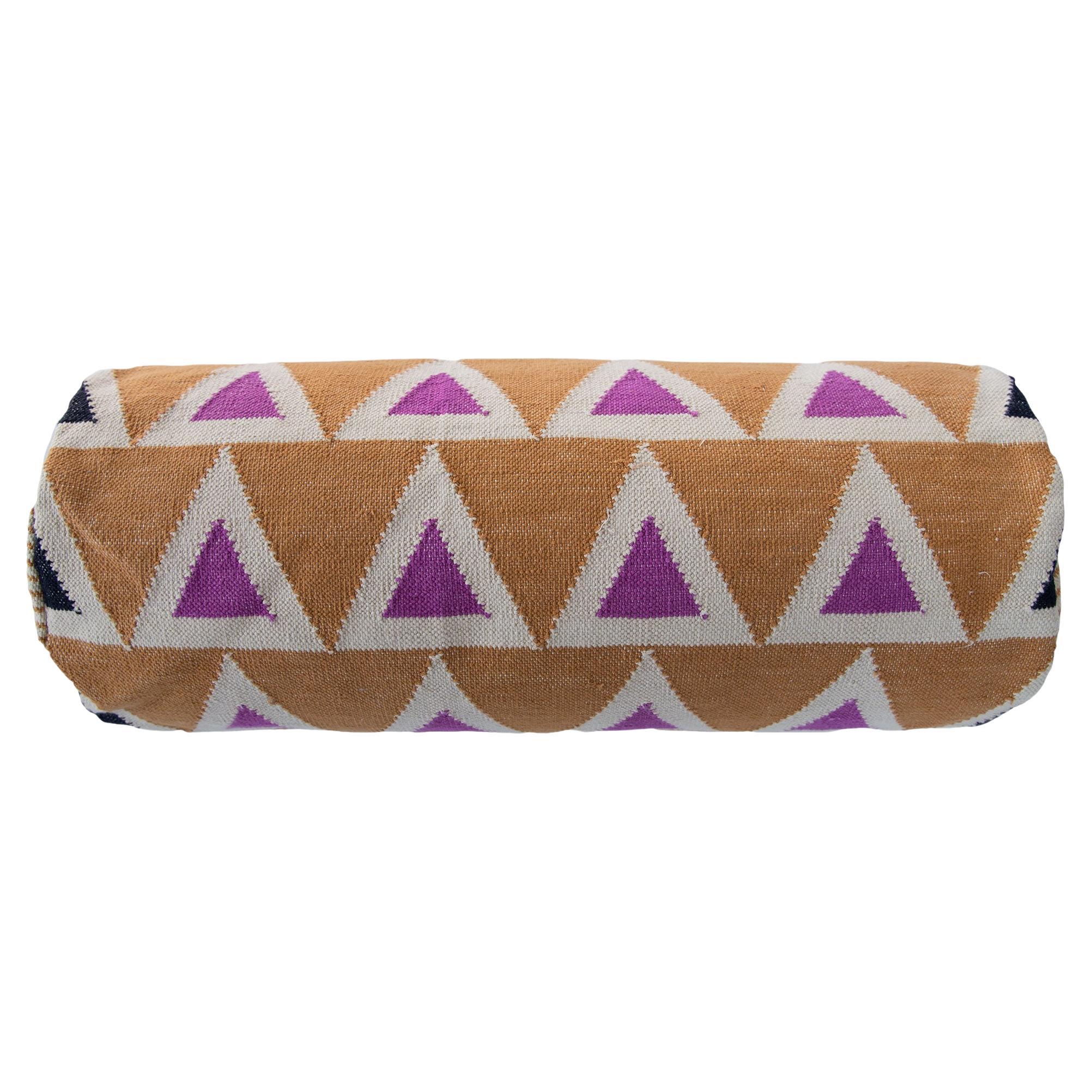 Geometric Maya Triangles Bolster Pillow, Ochre For Sale