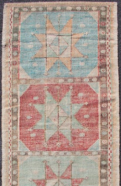 Geometric Medallion Vintage Turkish Embroidered Kilim Flat-Weave Runner