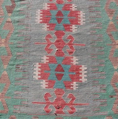 Geometric Medallion Vintage Turkish Tribal Kilim Flat-Weave Runner