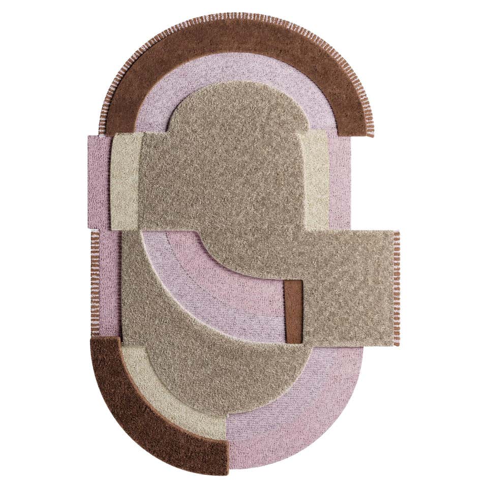Pink Opaque Abstract Oval Shape Hand Tufted Wool Rug Pastel Colours by ...