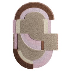 Alfombra Tejida a Mano Estilo Memphis Moderno Forma Ovalada Estampado Abstracto Rosa Marrón Beige