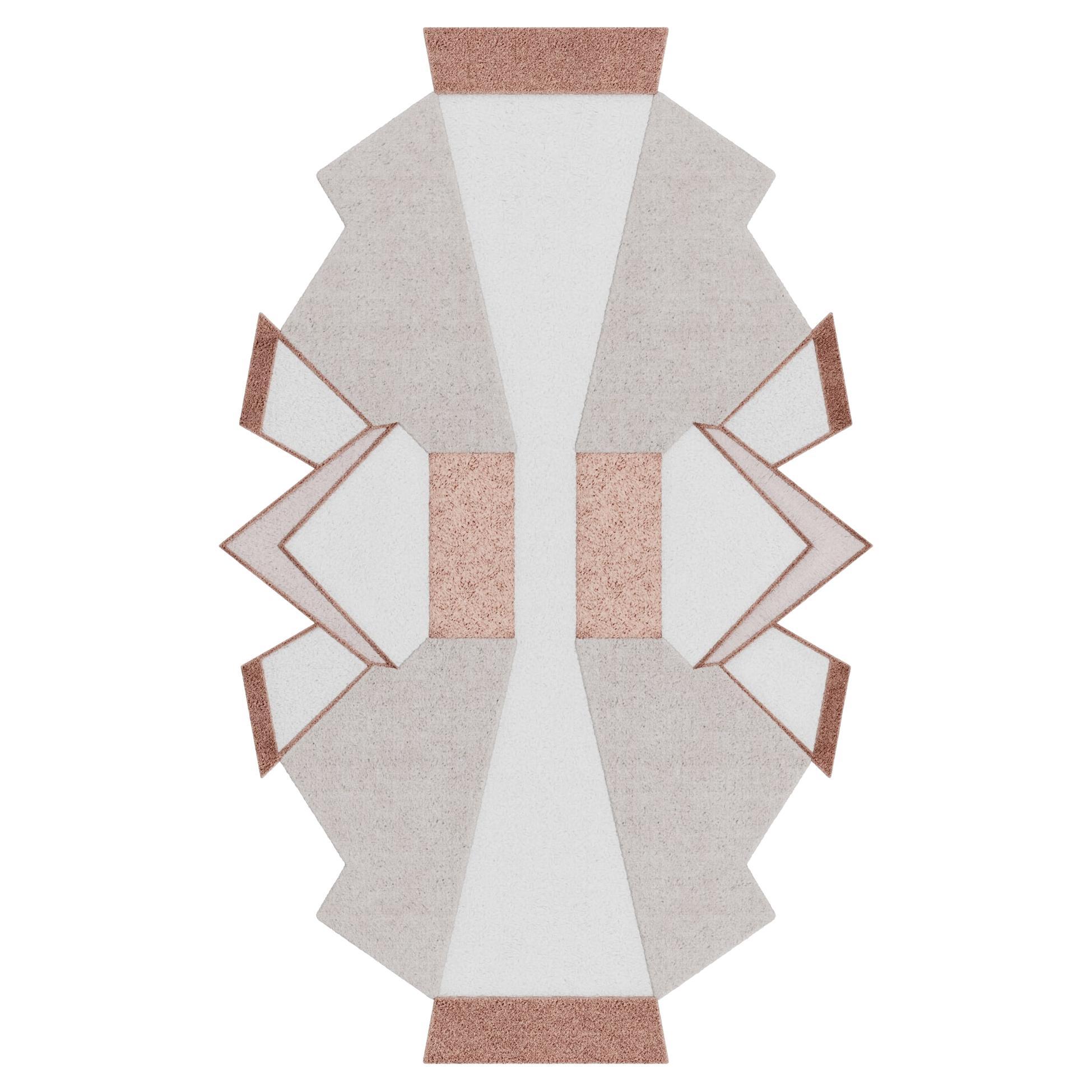 Moderner handgetufteter Teppich im Memphis Design-Stil mit geometrischem Muster in Grau & Rosa