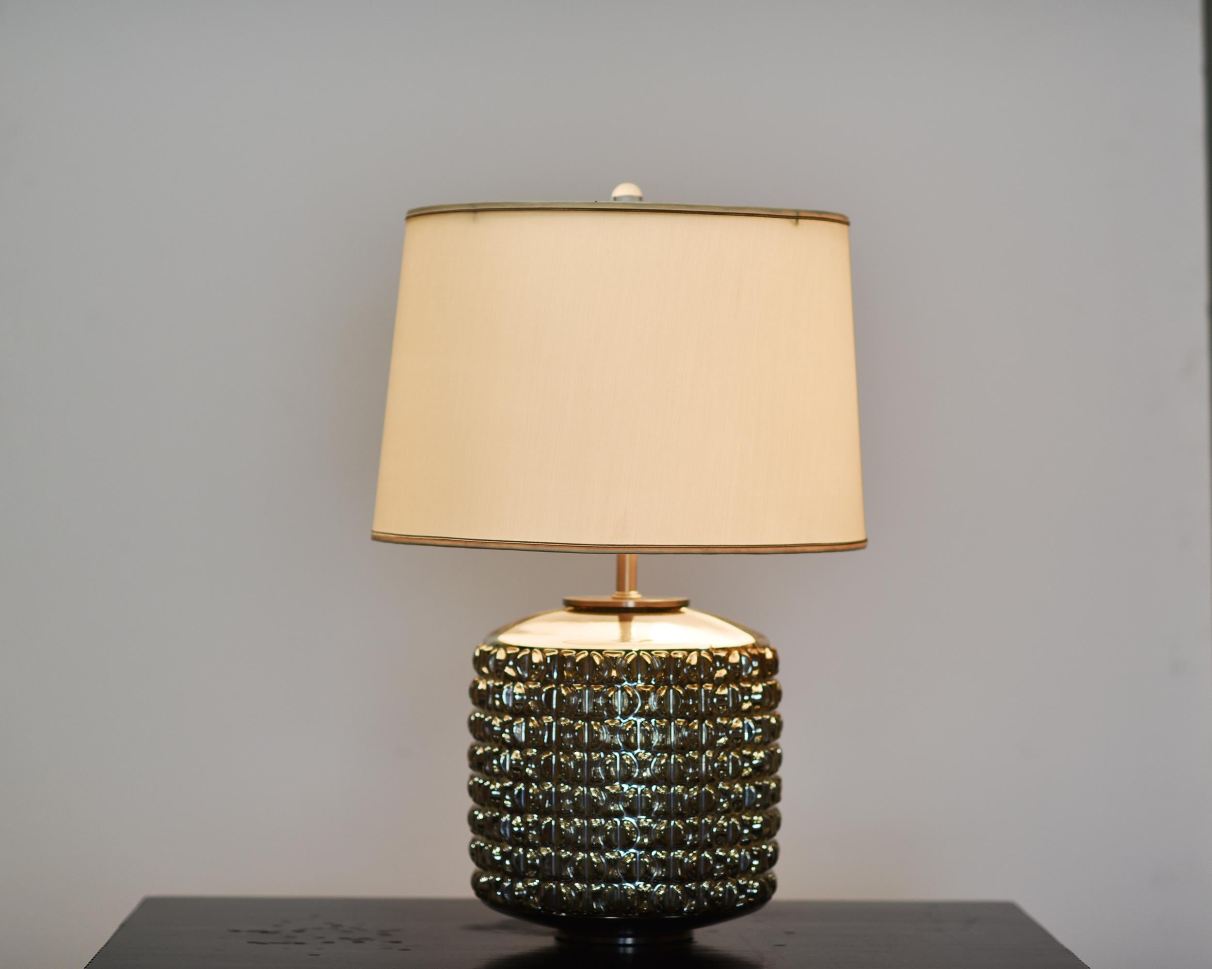 Geometric Mercury Glass Cylinder TABLE LAMP In Good Condition For Sale In Hawthorne, CA
