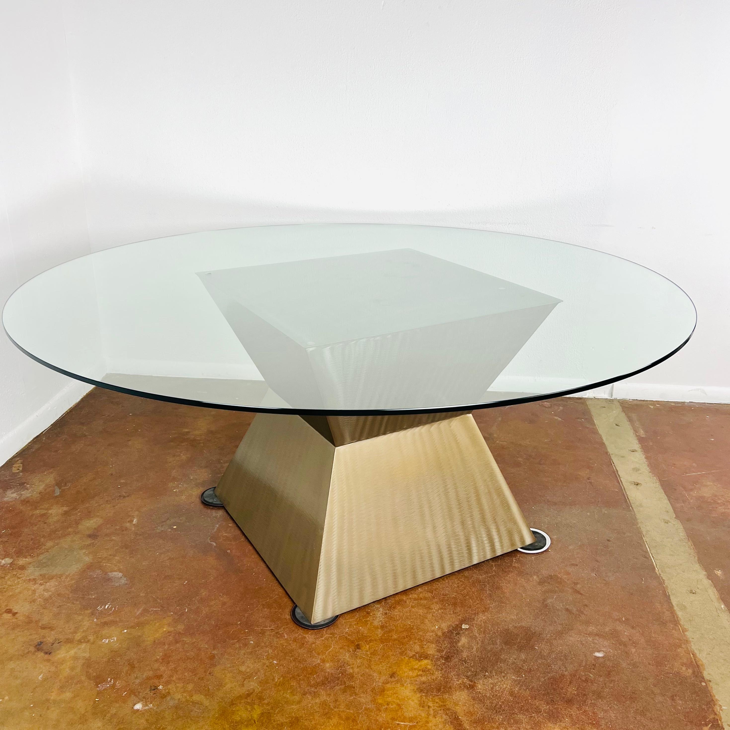 Contemporary Geometric Metal Pedestal Base Dining Table