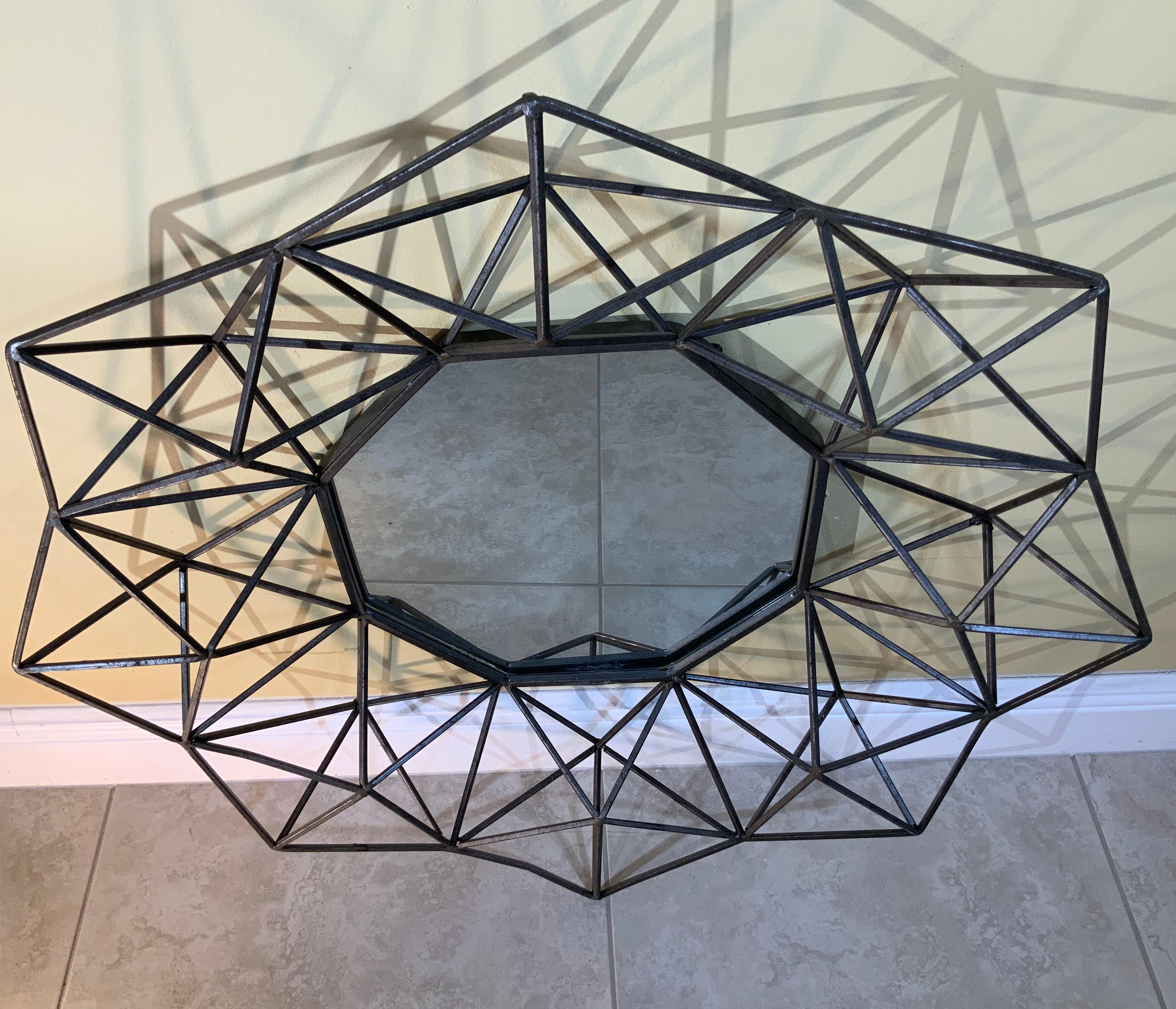 Geometric Metal Wall Hanging Mirror For Sale 2
