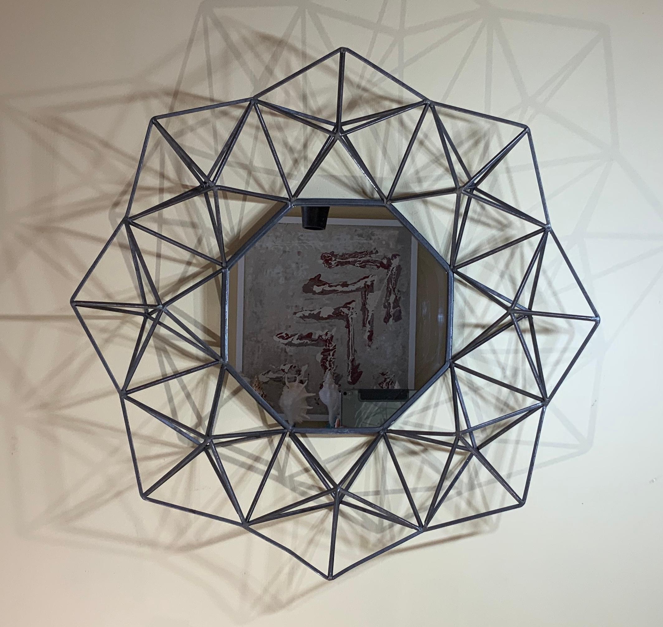 Geometric Metal Wall Hanging Mirror For Sale 4