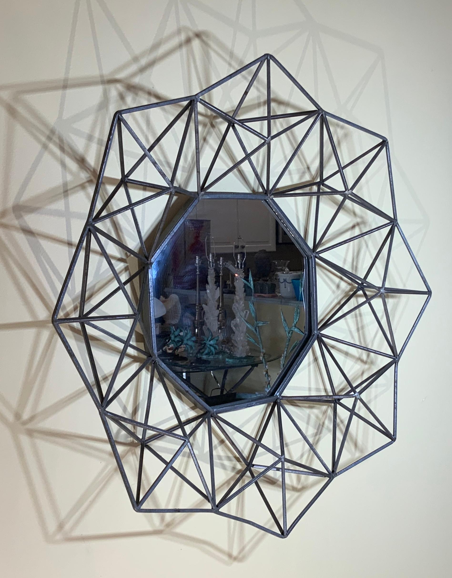 Modern Geometric Metal Wall Hanging Mirror For Sale
