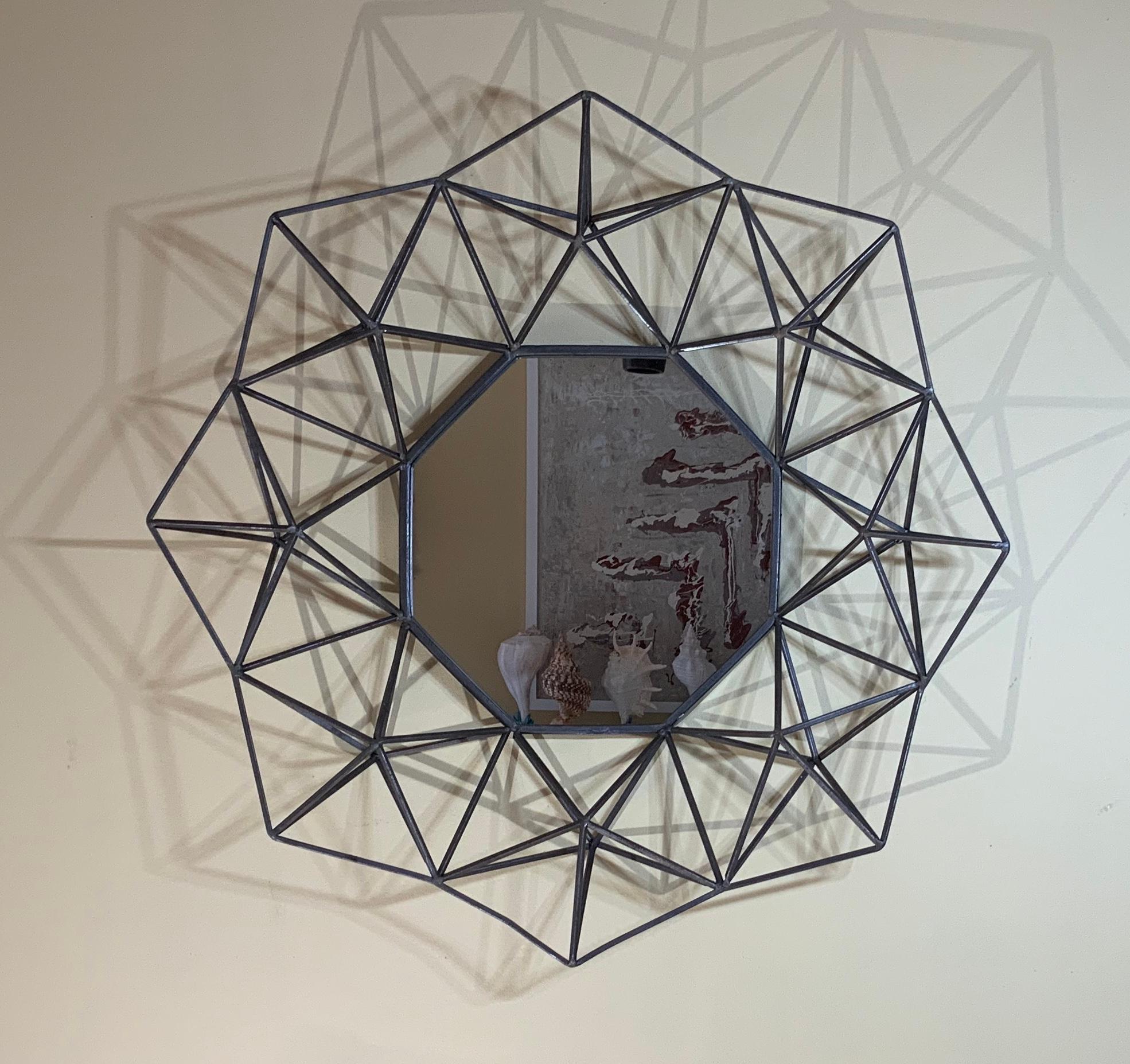 American Geometric Metal Wall Hanging Mirror For Sale