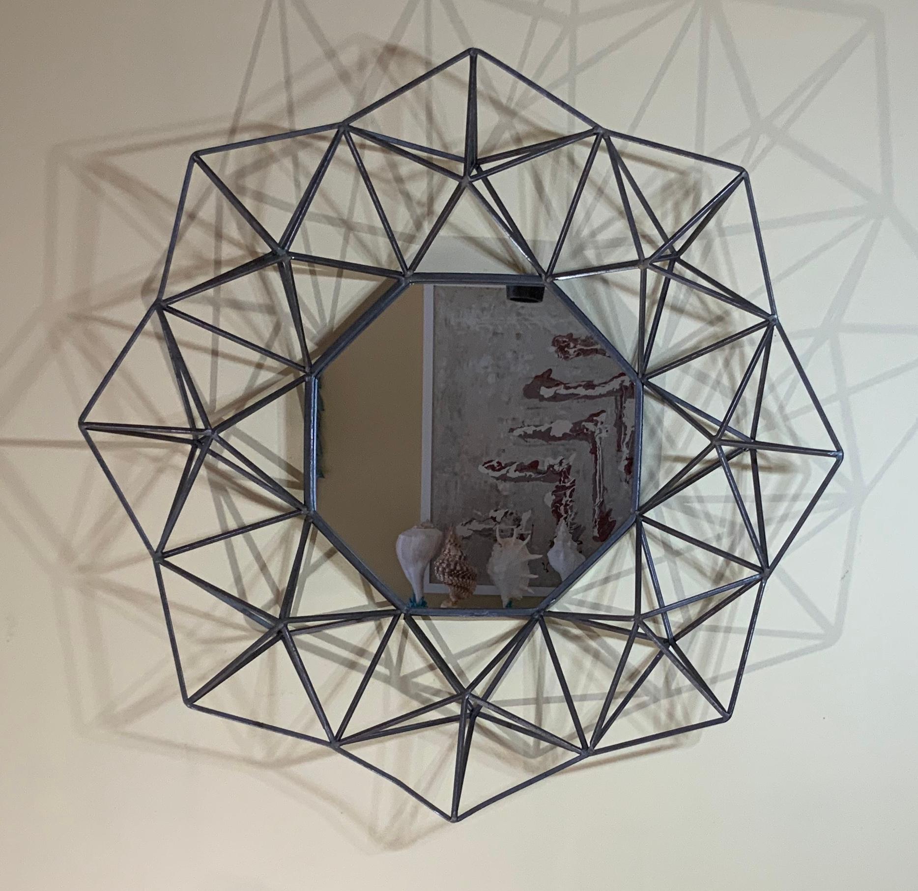 Geometric Metal Wall Hanging Mirror In Good Condition For Sale In Delray Beach, FL