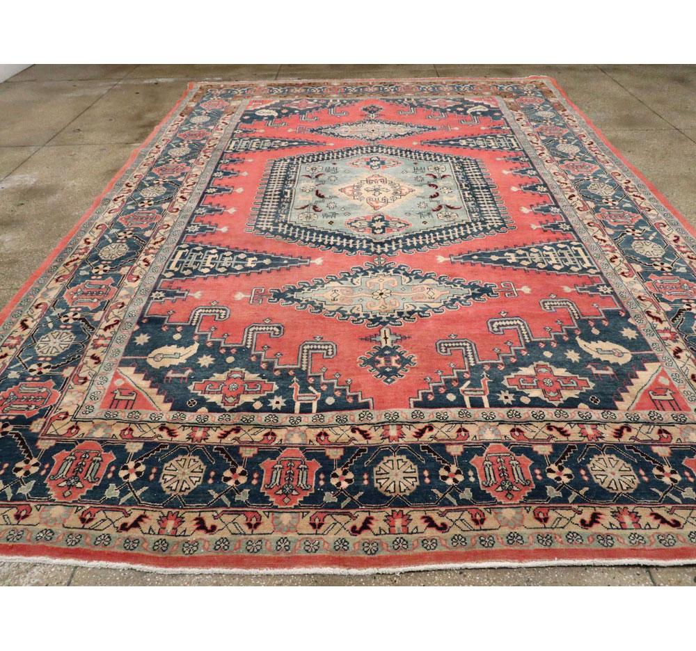 Wool Geometric Mid-20th Century Handmade Persian Veece Large Room Size Carpet For Sale