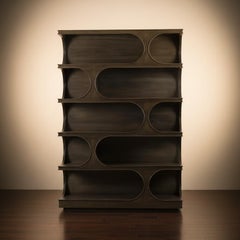 Geometric Mid Century Mahogany Open Bookcase - Medium Finish