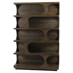 Geometric Mid Century Mahogany Open Bookcase - Medium Finish