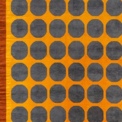 Geometric Mid-century Modern Rug Grid Pattern Yellow Mustard, Blue & Orange