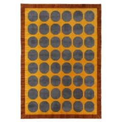 Geometric Mid-century Modern Rug Grid Pattern Yellow Mustard, Blue & Orange