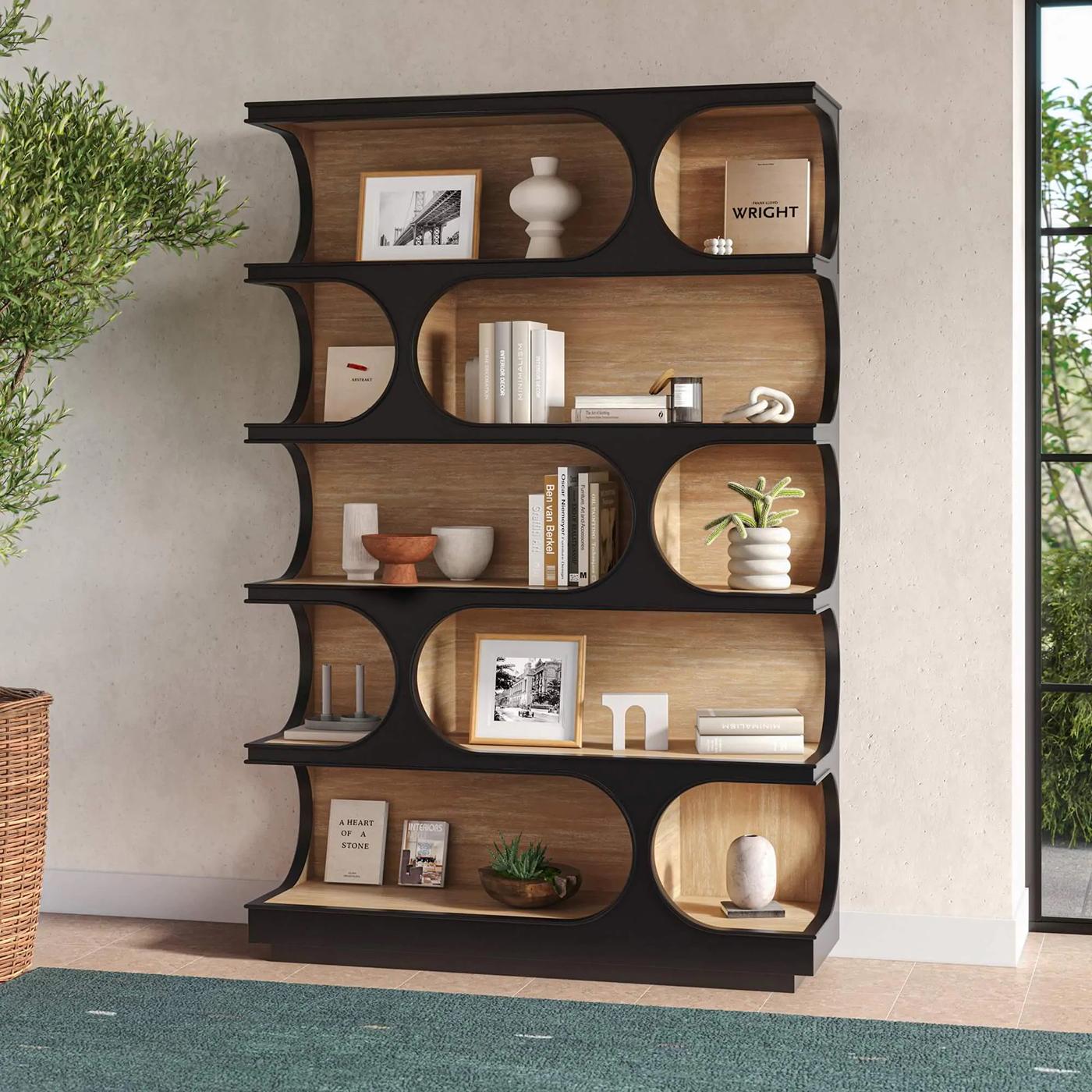 Legno Libreria a giorno geometrica di metà secolo in vendita