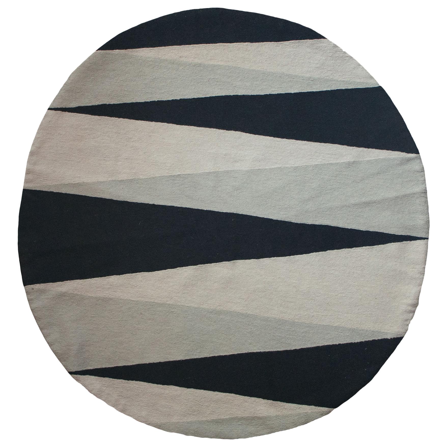 Geometric Midnight Hand Embroidered Modern Round Rug, Carpet