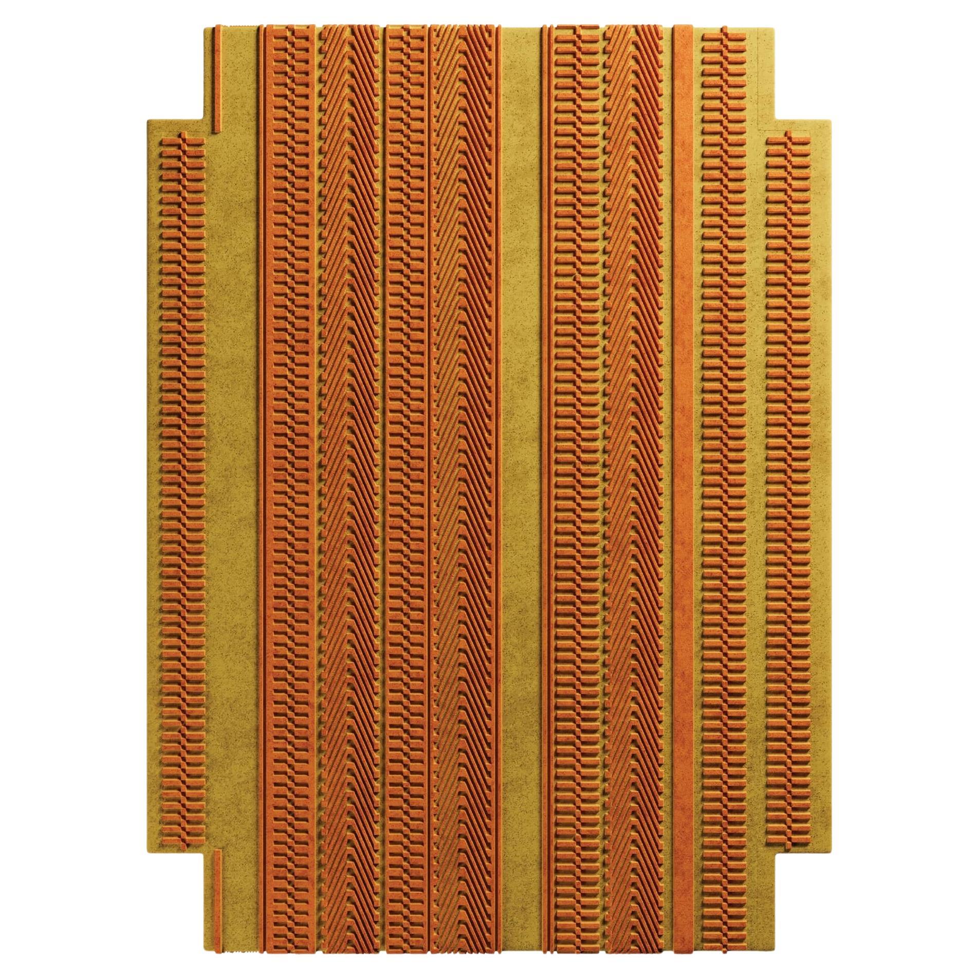 Modernes Arts & Craft Design Geometrisch geformter handgetufteter Teppich Gelb & Orange im Angebot