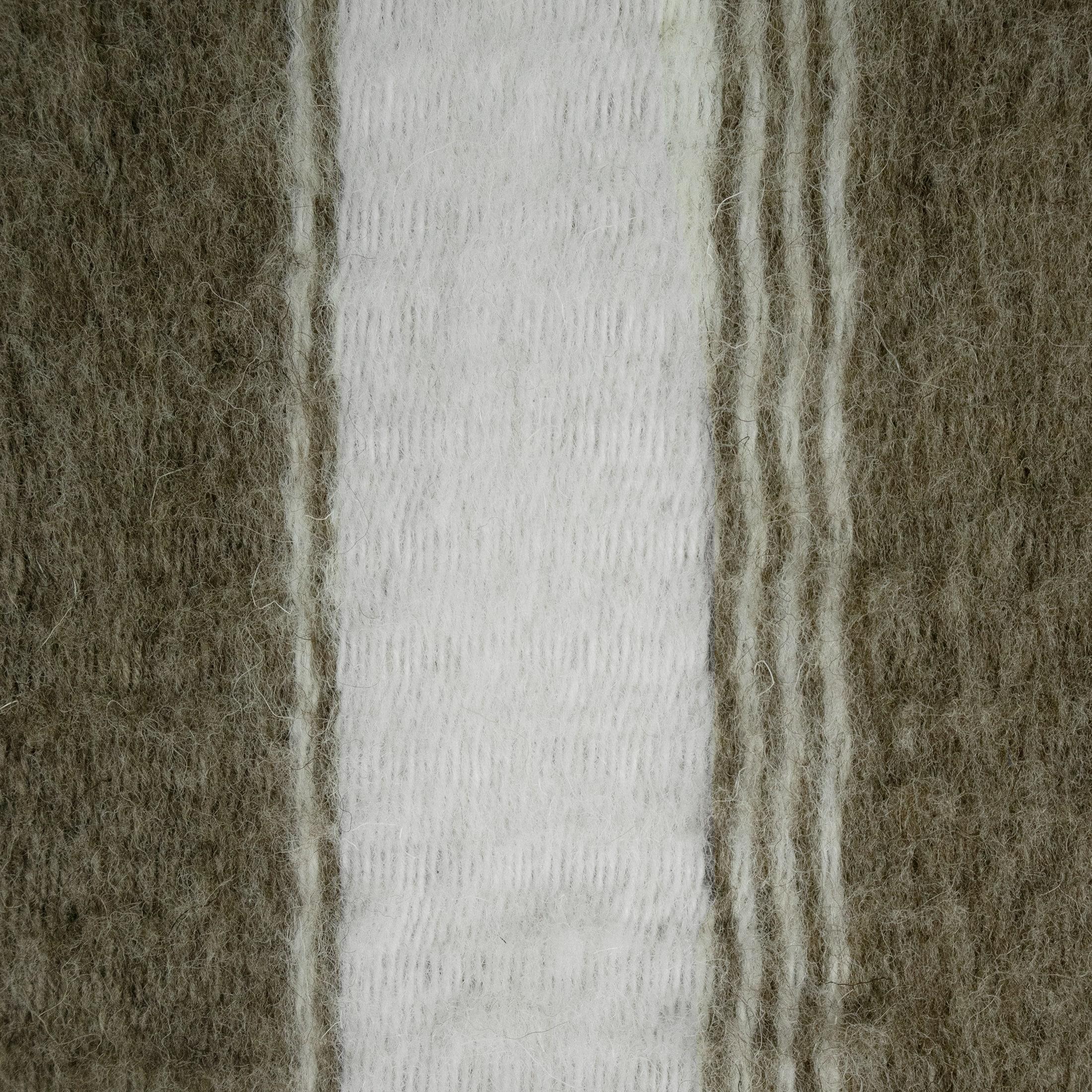 Portuguese Modern Arts & Craft Design Geometric Shaped Handwoven Rug Natural WoolGreen For Sale