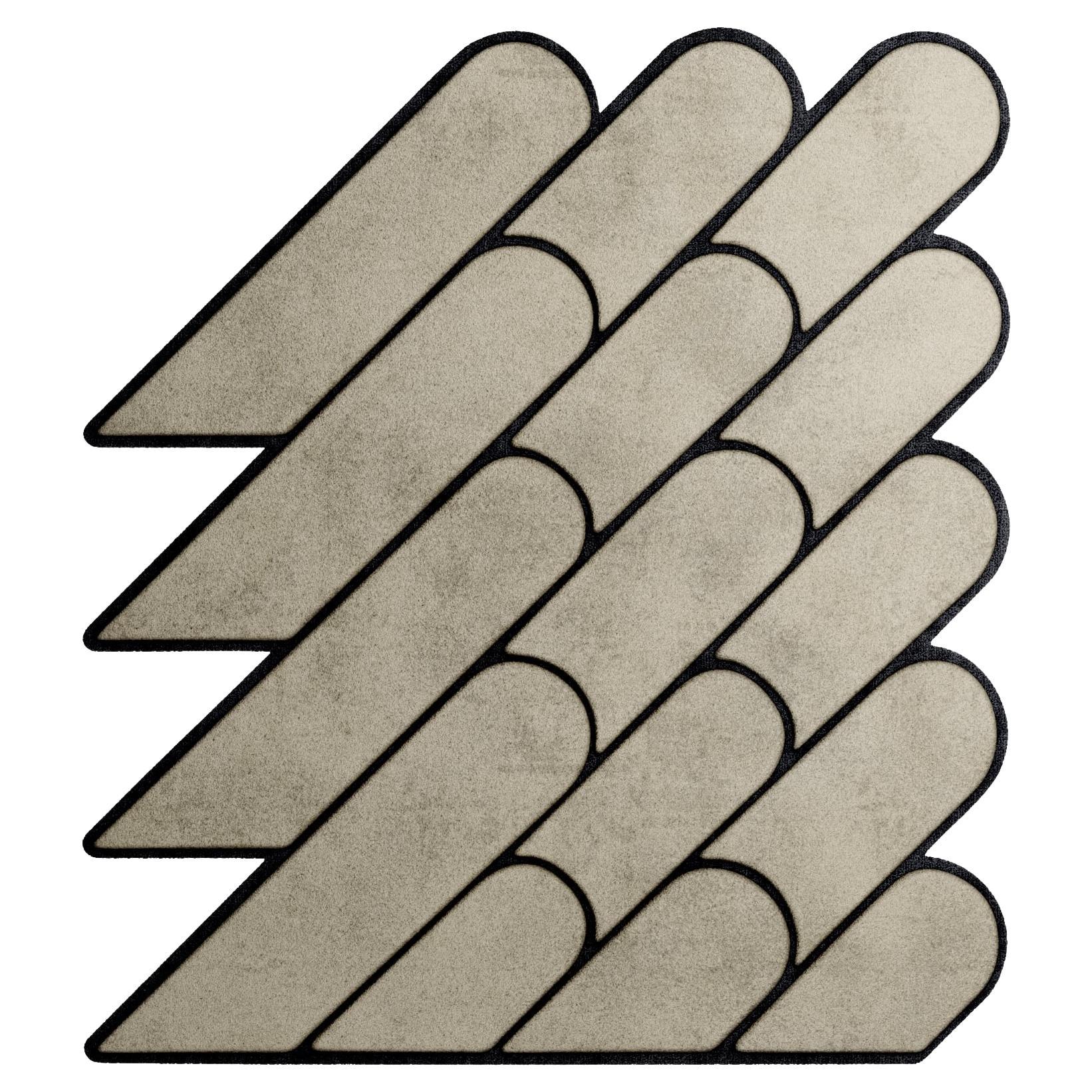 Moderner geometrisch geformter handgetufteter Teppich Fischgrätenmuster Pastell Schwarz & Creme im Angebot