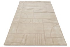 Geometric Modern Hand-Loomed Wool Rug In Tan Color