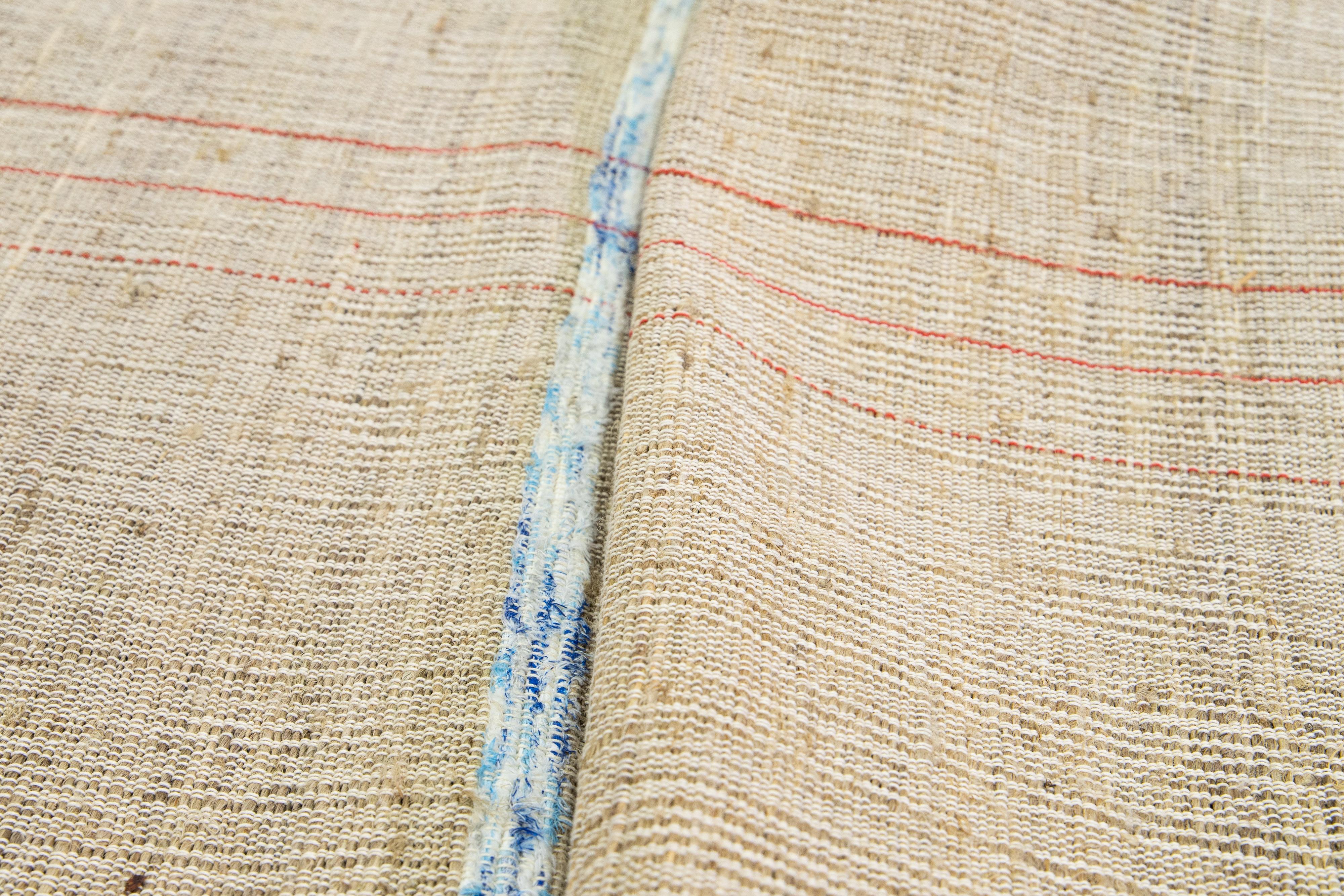 Wool Geometric Modern kilim Flatweave wool rug In Beige     For Sale