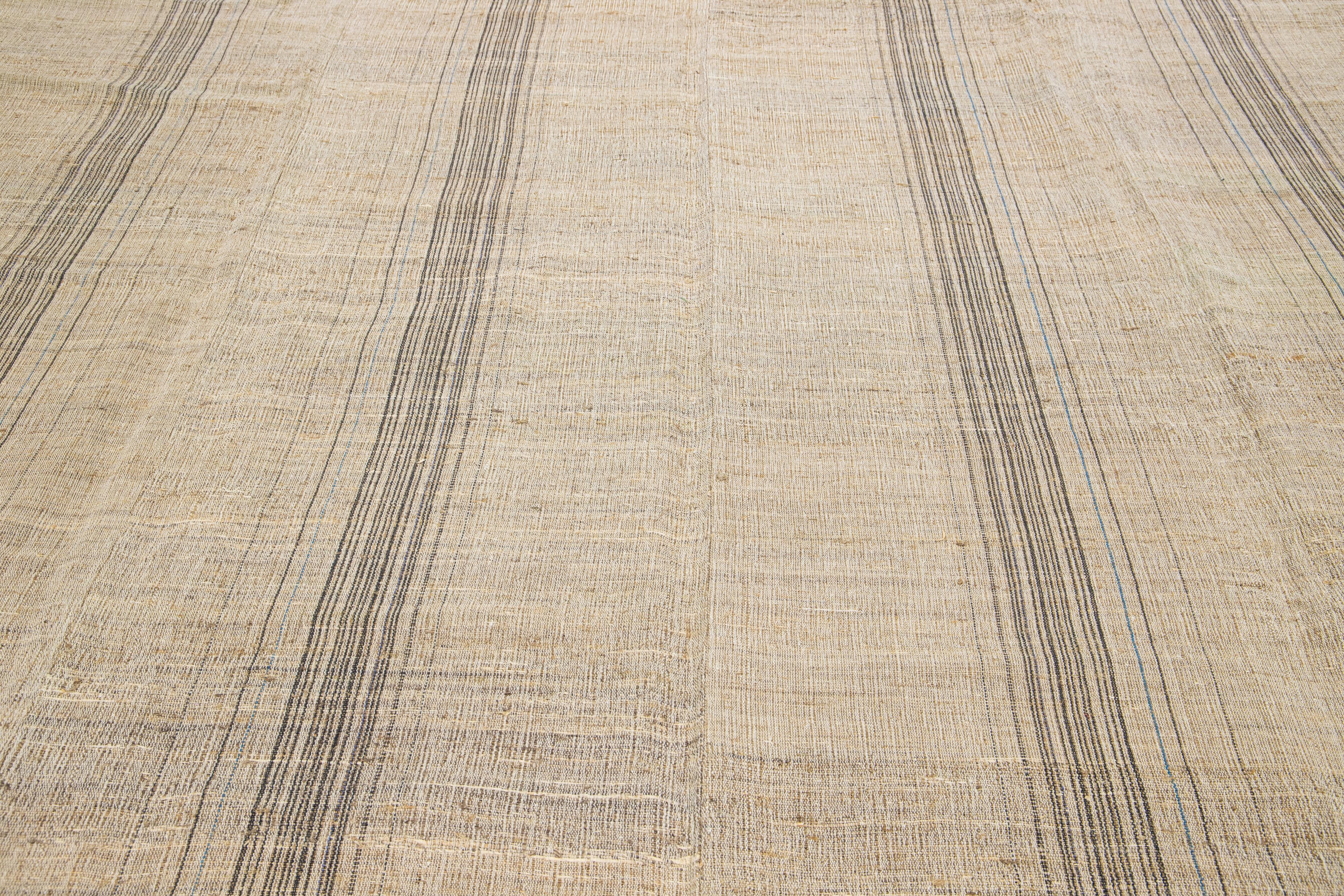 Geometric Modern kilim Flatweave wool rug In Light Brown  In New Condition For Sale In Norwalk, CT