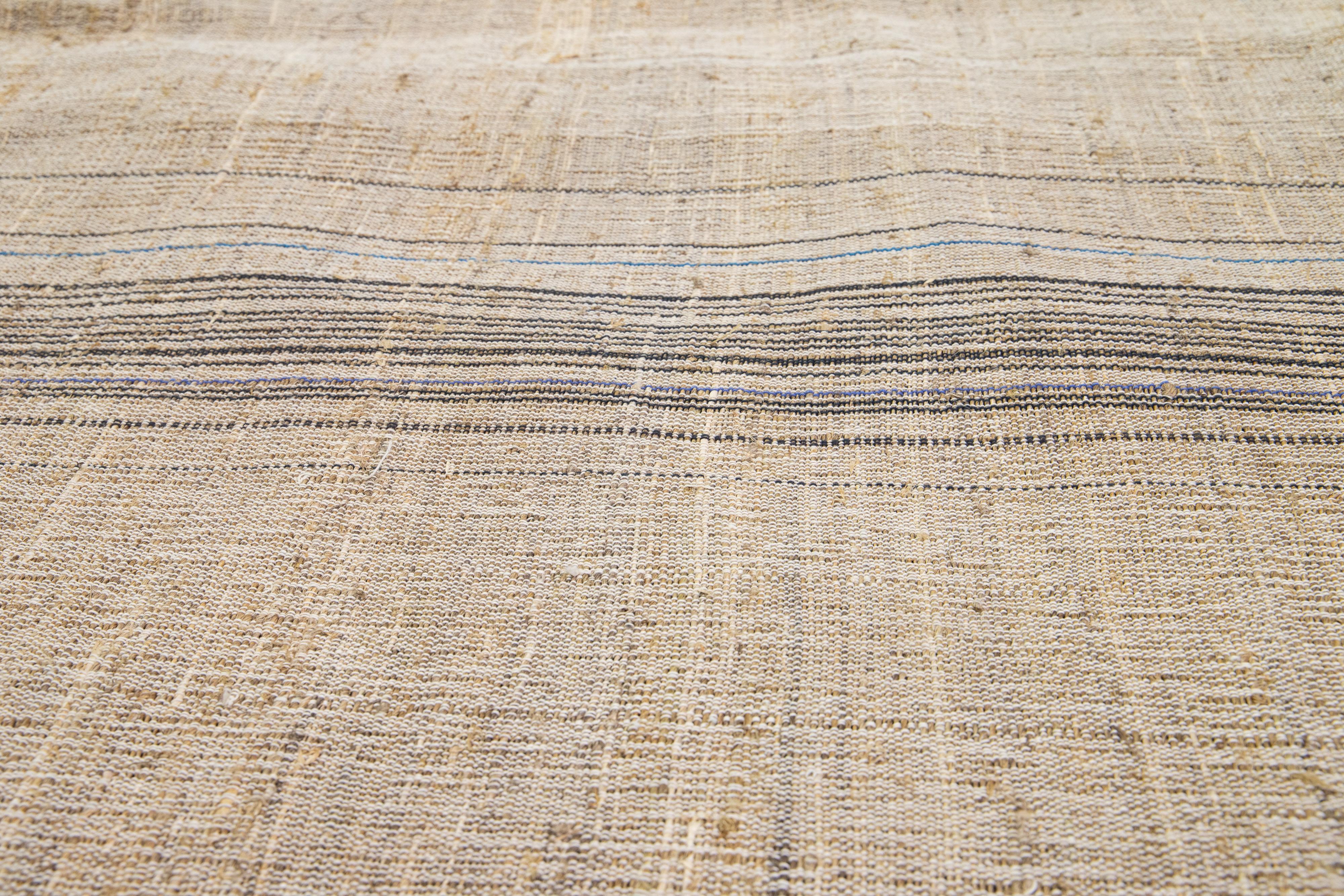 Geometric Modern kilim Flatweave wool rug In Light Brown  For Sale 1