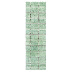 Geometric Modern Mint Lace-Grid Handmade Runner "Verdelace" by Doris Leslie Blau