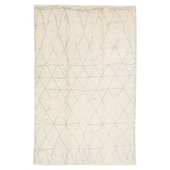 Geometric Modern Moroccan Wool Rug Handmade with Ivory Field