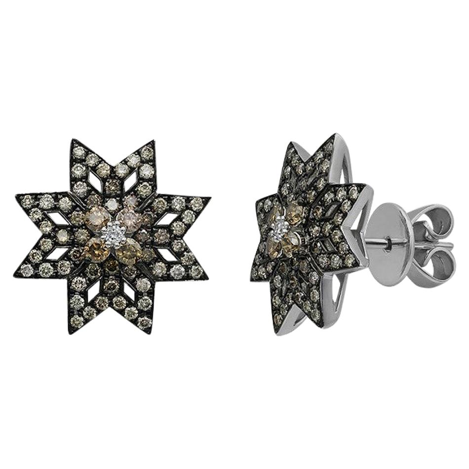 Geometric Modern Precious Star Cognac Diamond White Gold Stud Earrings