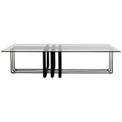 Modern Glass Coffee Table With Sculptural Black Frame Smoked Glass Top