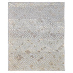 Geometric Modern Soft Blue and Grey Diamond Motif Rug 8'2''x10'