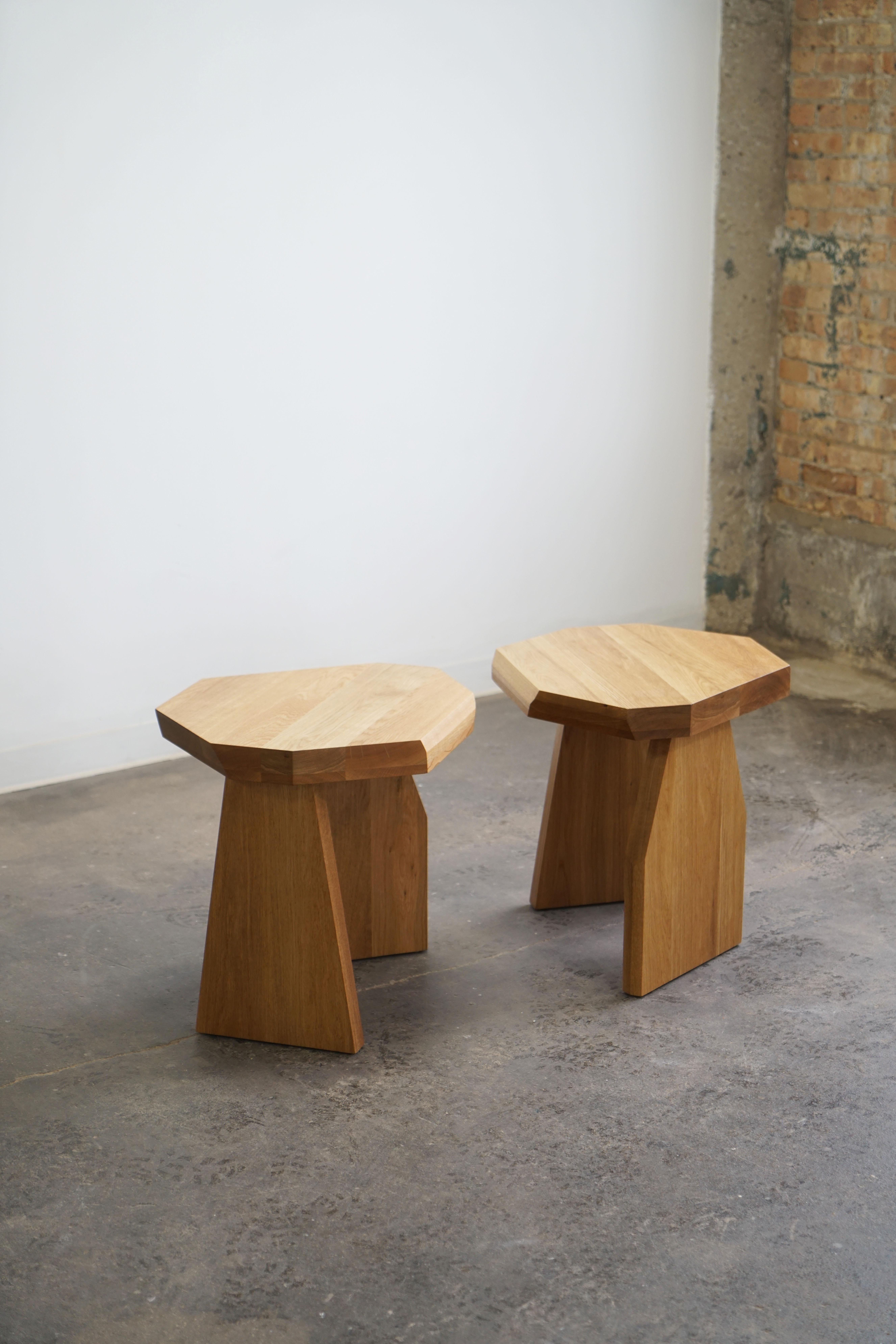 Geometric Modern Solid Wood White Oak Side Table in size Tall by Last Workshop For Sale 3