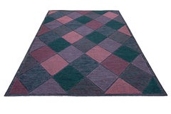 Geometric Modern Swedish Style Room Size Wool Rug In Green and Pink
