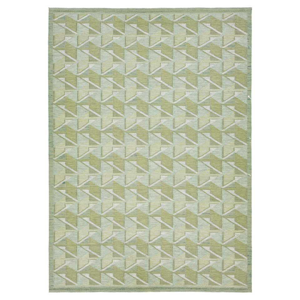 Modern Swedish Green Geometric Rug For Sale at 1stDibs