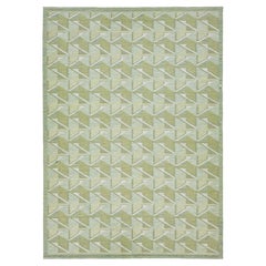 Geometric Modern Swedish Style Room Size Wool Rug In Green 