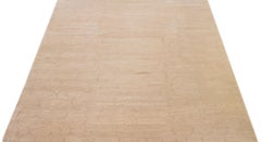 Geometric Modern Tibetan Handmade Wool & Silk Rug in Light Brown